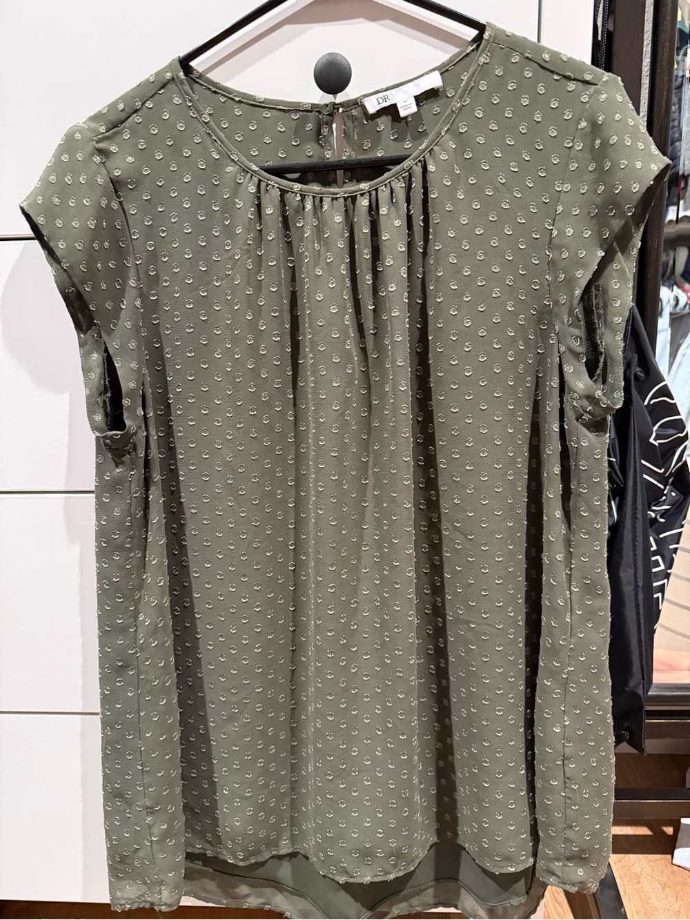 DR2 Olive Green Cap-Sleeve Textured Blouse